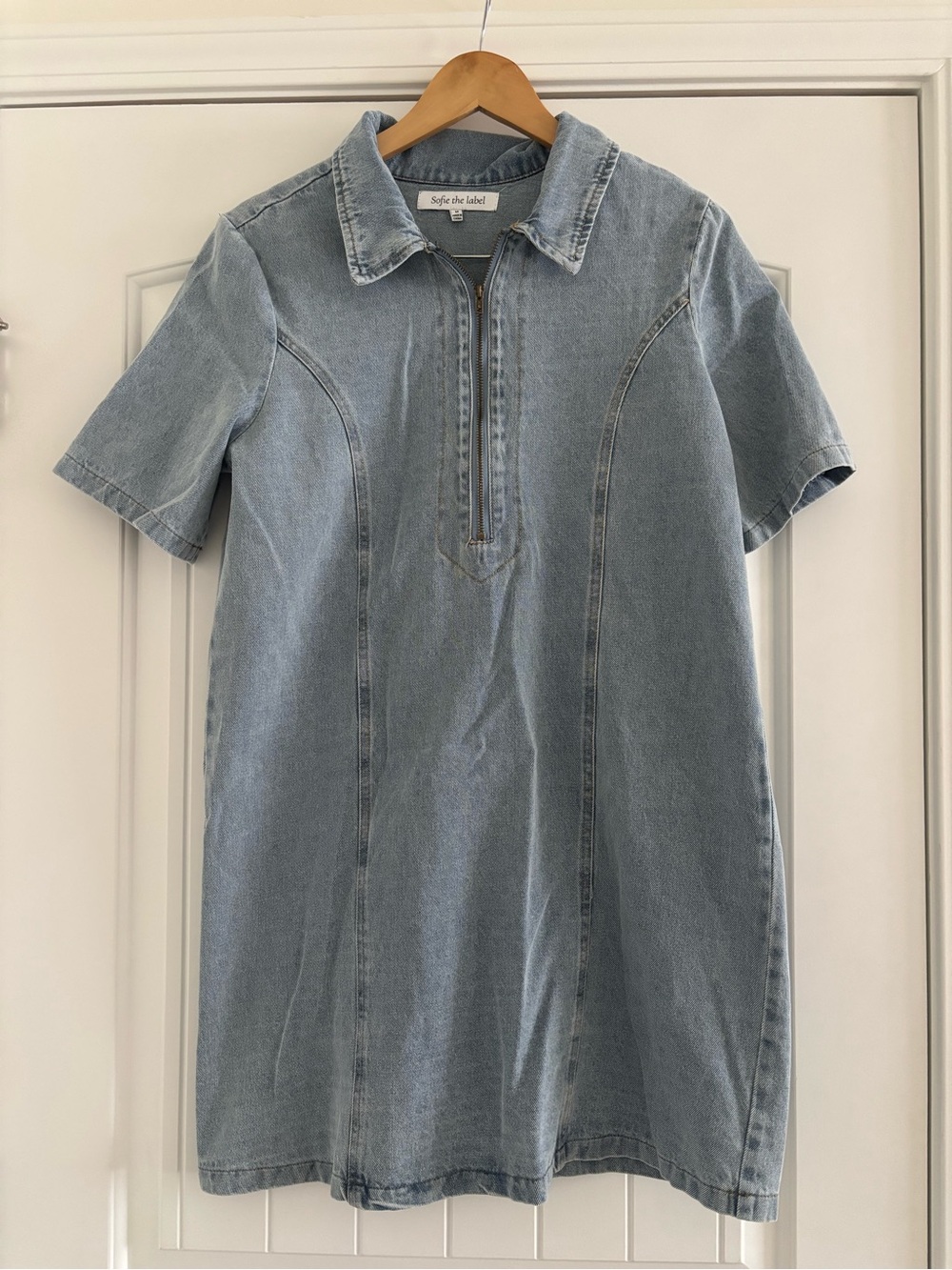 Sofie the Label Light Wash Denim Zip Front Dress